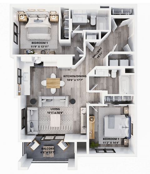 Unit Type B1 - 2 Bed 2 Bath Unit Type B1 - 2 Bed 2 Bath  at Park West at Stockdale River Ranch, Bakersfield, CA, 93314